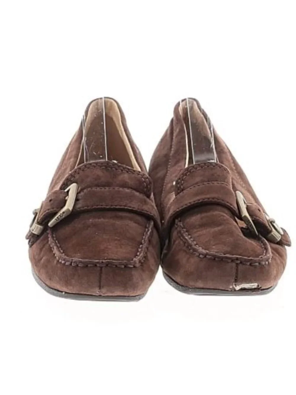 UGG Crawford Suede Loafers 8 Brown Driving Moccasin Leather Slip On Brass Buckle